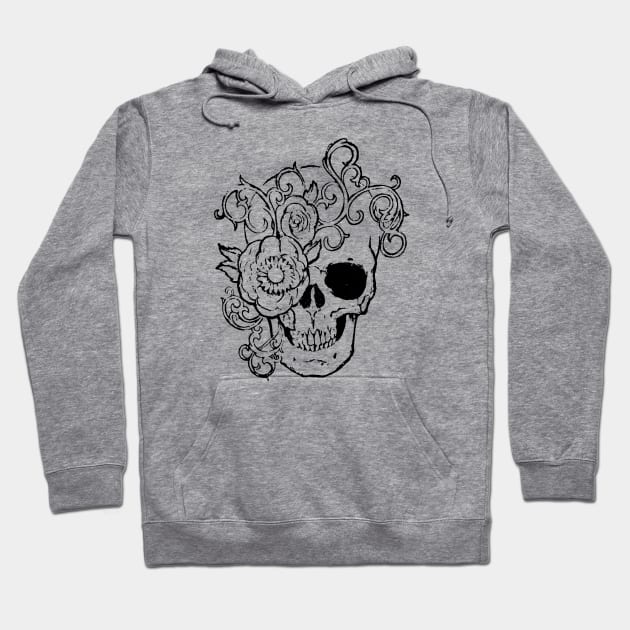 Filigree Skull With Flower Original Art Hoodie by ckandrus